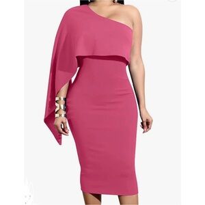 Body con rose pink asymmetrical one shoulder dress